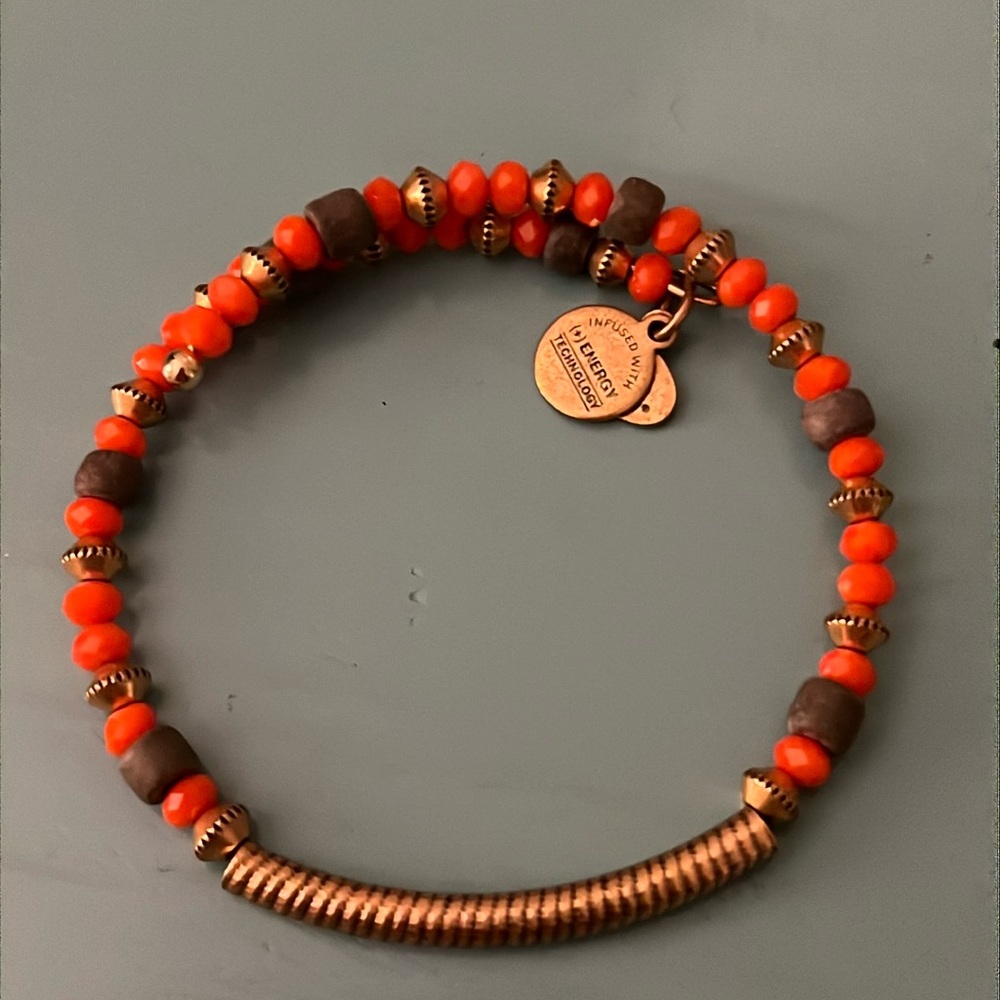 Alex and Ani Beckett Beaded Expandable Bracelet – Red Orange & Bronze Boho Chic